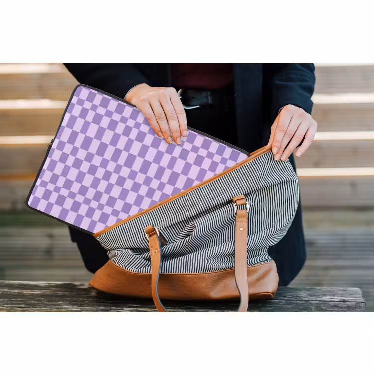 Laptophoes - Paars - Geometrisch - Dambord - Blokken - Patroon — 4