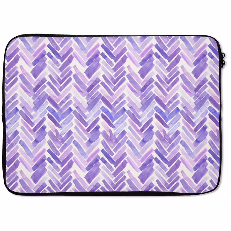 Laptophoes - Paars - Visgraat - Aquarel - Penseelstreken - Patroon — 1