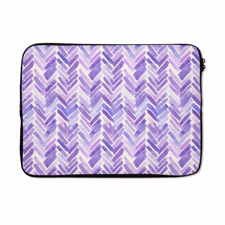 Laptophoes - Paars - Visgraat - Aquarel - Penseelstreken - Patroon — 5
