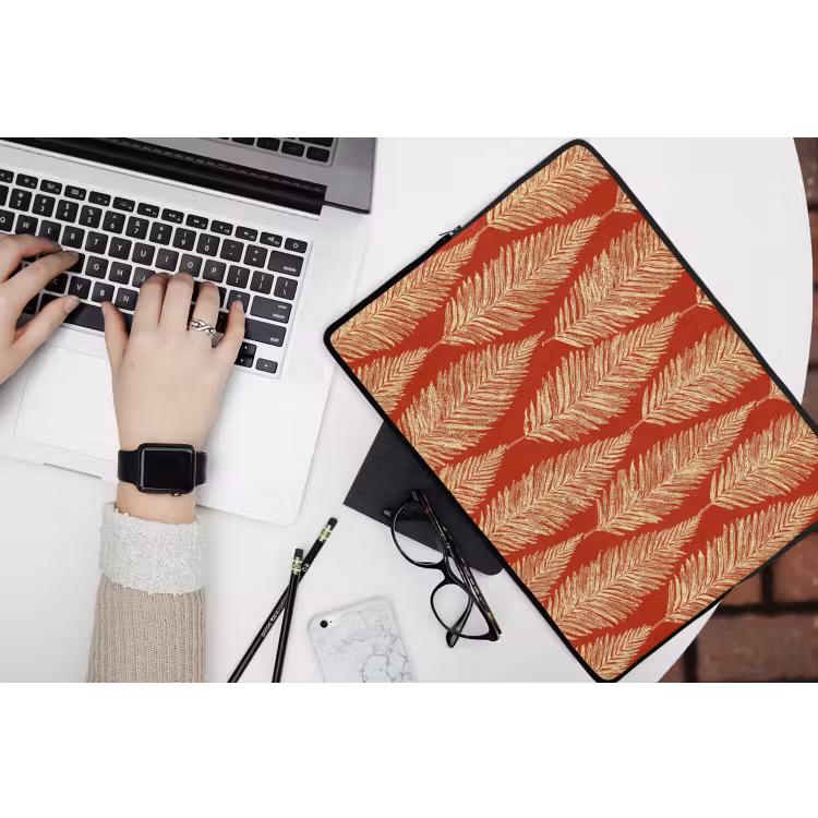 Laptophoes - Rood - Botanisch - Varen - Patroon — 3