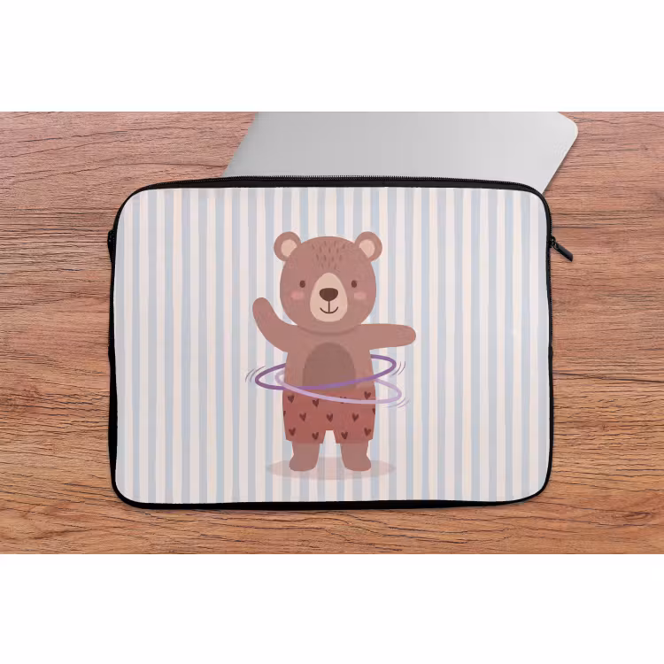 Laptophoes - Beer - Hoepel - Kinderkamer - Illustratie - Bruin — 2