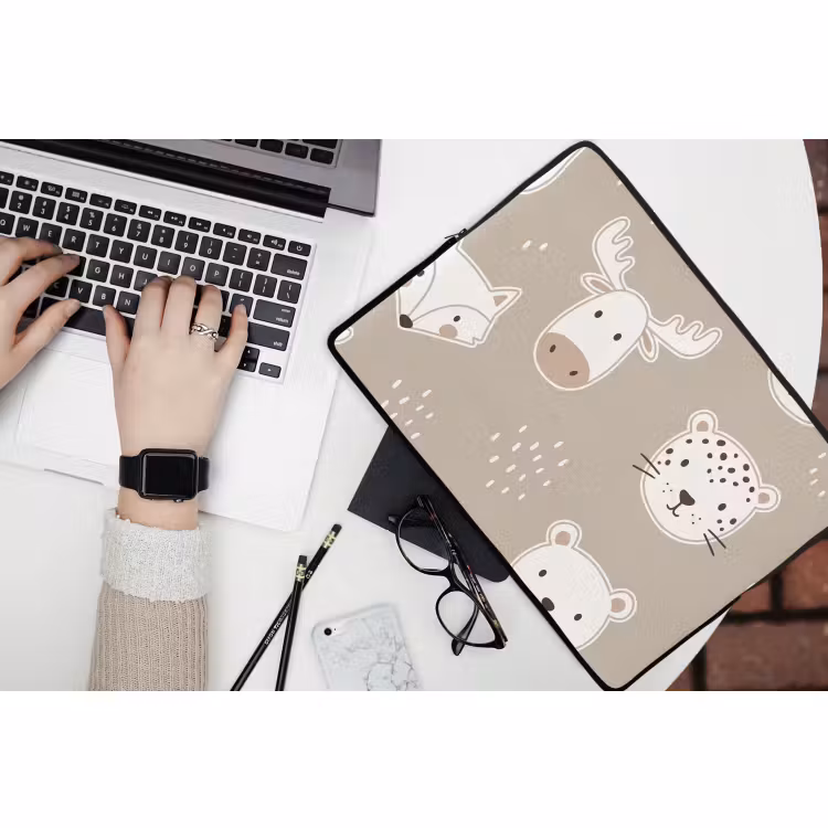 Laptophoes - Dieren - Patroon - Illustratie - Modern - Beige — 3