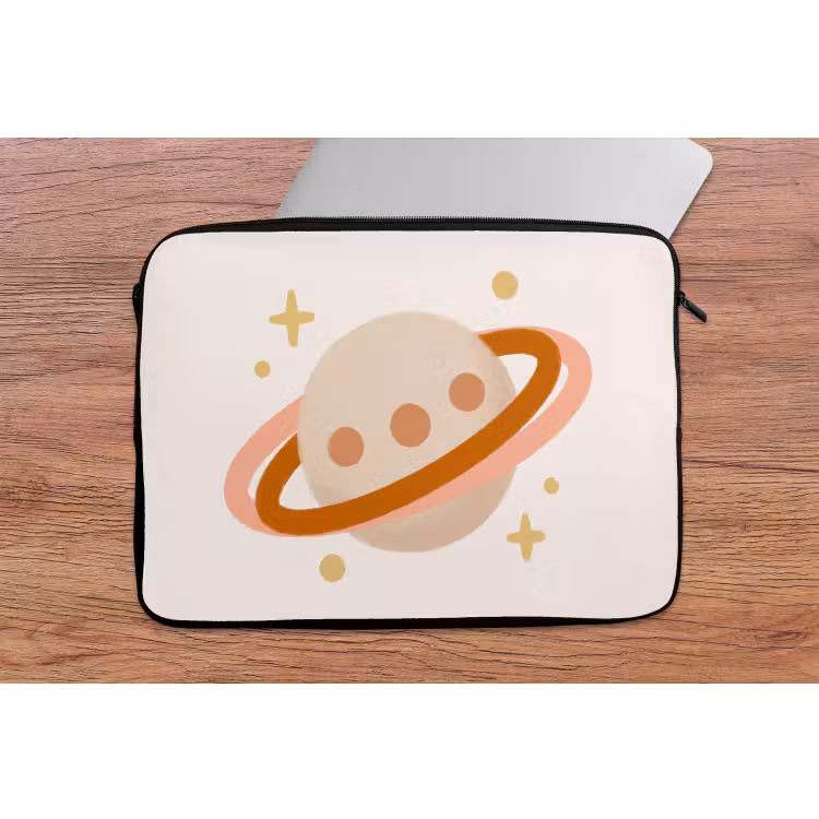 Laptophoes - Planeet - Ringen - Ruimte - Illustratie - Beige — 2