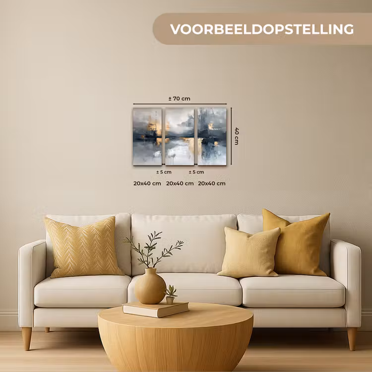 Meerluik schilderij - 3 luiken - Abstract - Grijs - Goud - Modern — 2