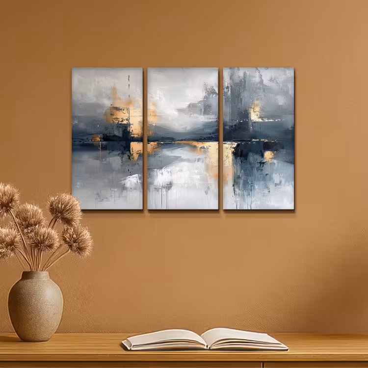Meerluik schilderij - 3 luiken - Abstract - Grijs - Goud - Modern — 6