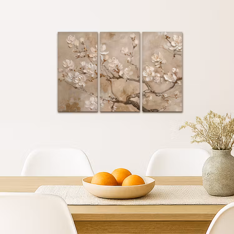 Meerluik schilderij - 3 luiken - Beige - Bloesem - Modern — 5