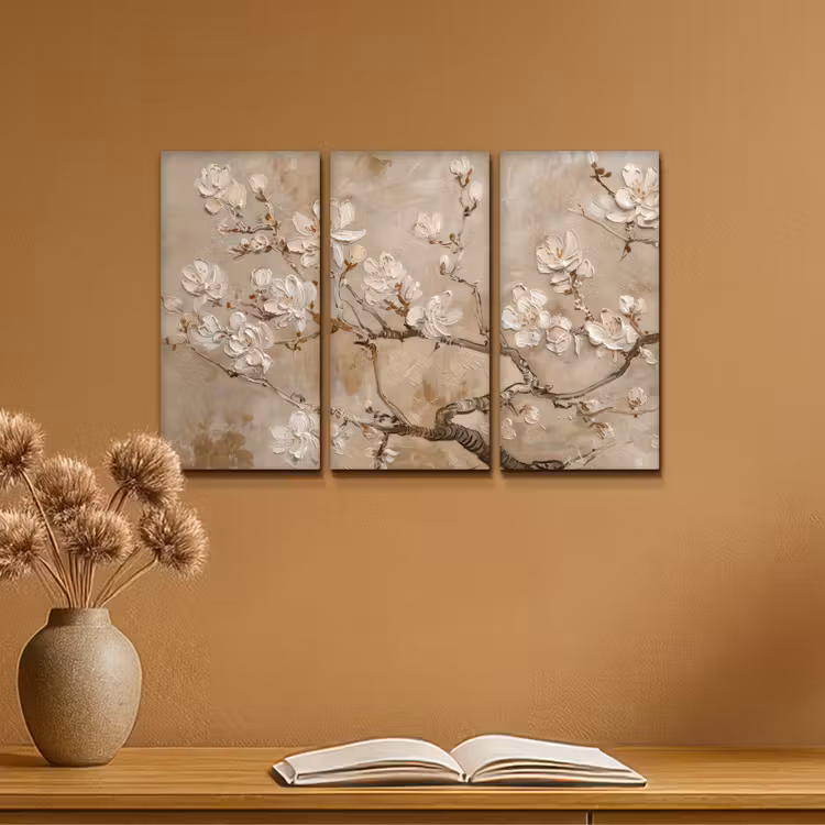 Meerluik schilderij - 3 luiken - Beige - Bloesem - Modern — 6