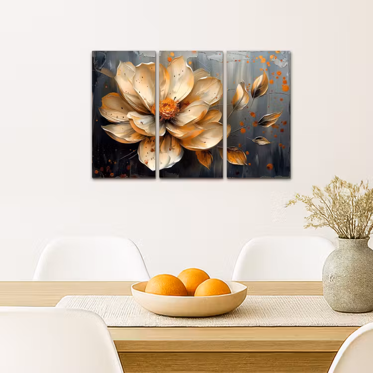 Meerluik schilderij - 3 luiken - Bloem - Goud - Abstract - Verf — 5