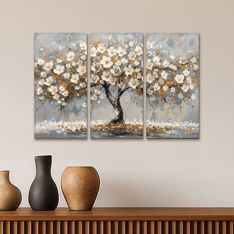 Meerluik schilderij - 3 luiken - Boom - Abstract - Wit - Bloesem — 4