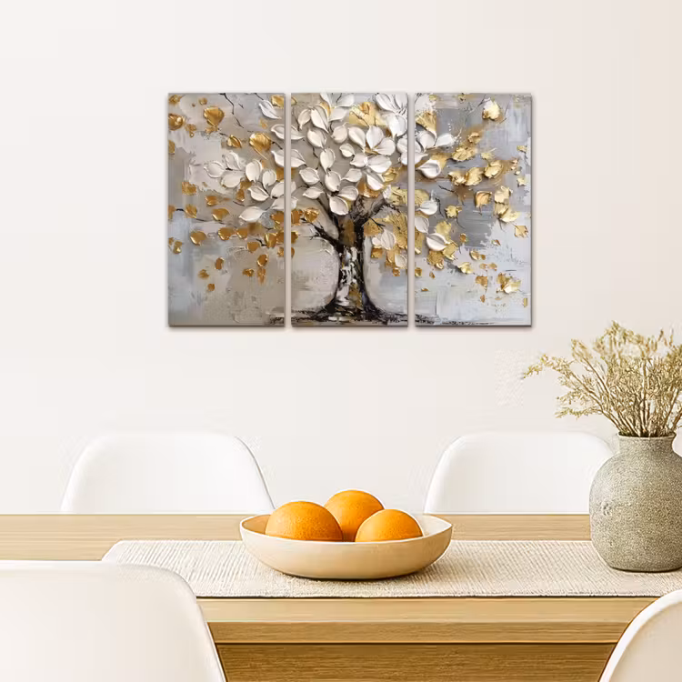 Meerluik schilderij - 3 luiken - Boom - Wit - Goud - Verflook — 5