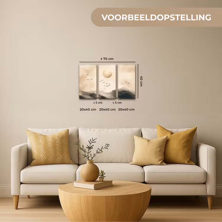 Meerluik schilderij - 3 luiken - Landschap - Japandi - Beige - Vogels — 2