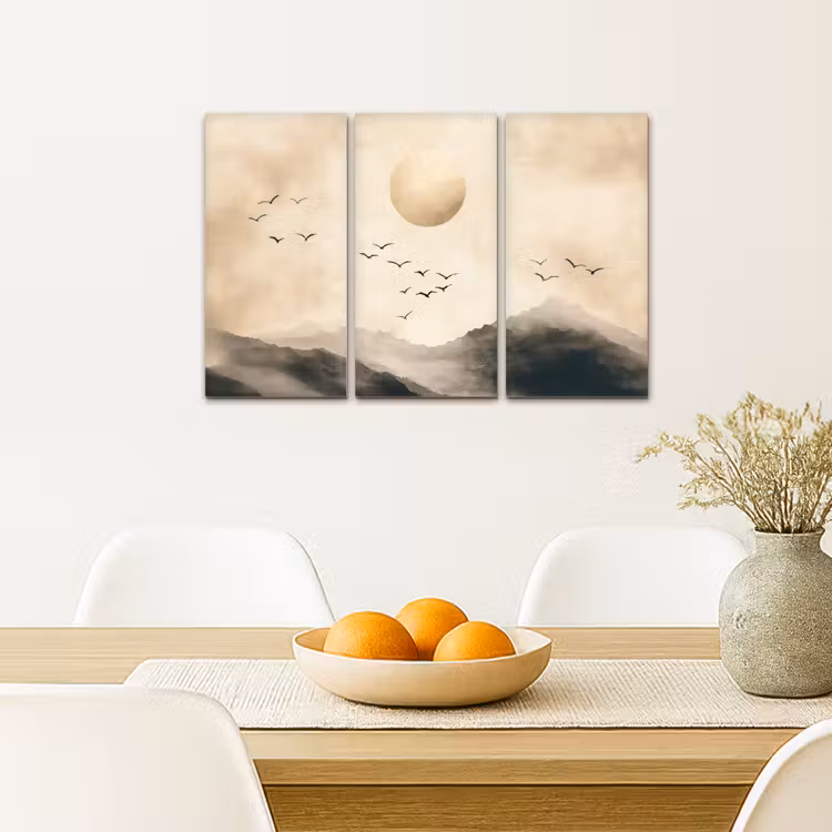 Meerluik schilderij - 3 luiken - Landschap - Japandi - Beige - Vogels — 5