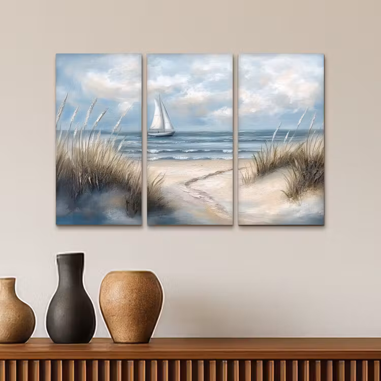 Meerluik schilderij - 3 luiken - Strand - Verf - Natuur - Boot — 4