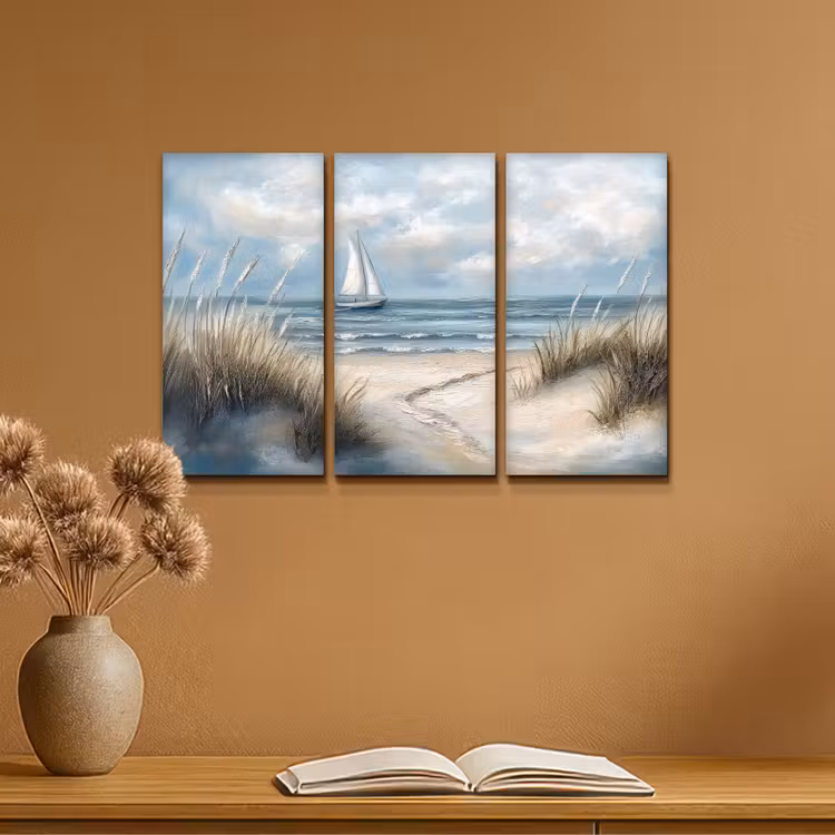 Meerluik schilderij - 3 luiken - Strand - Verf - Natuur - Boot — 6