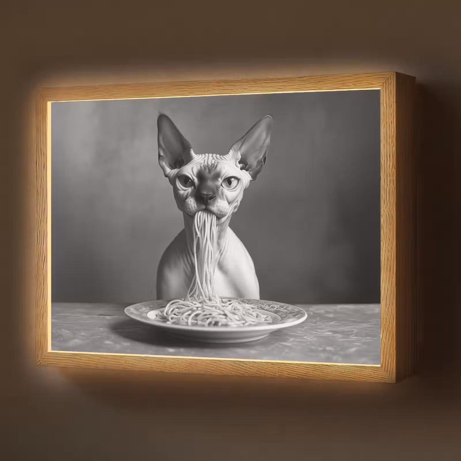 Lightbox - Wandlamp - Sphynx - Kat - Dieren - Humor - Spaghetti - Zwart Wit — 1