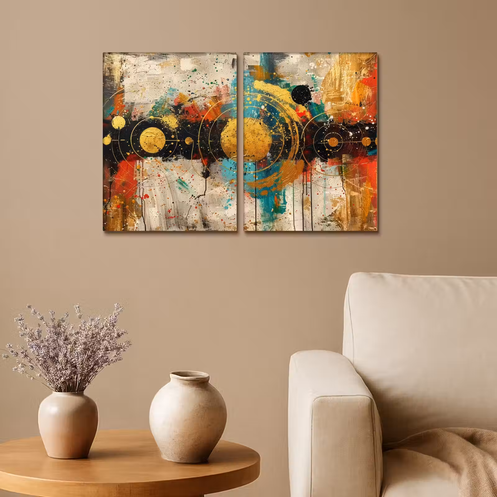 Meerluik schilderij - 2 luiken - Abstract - Goud - Vormen — 1