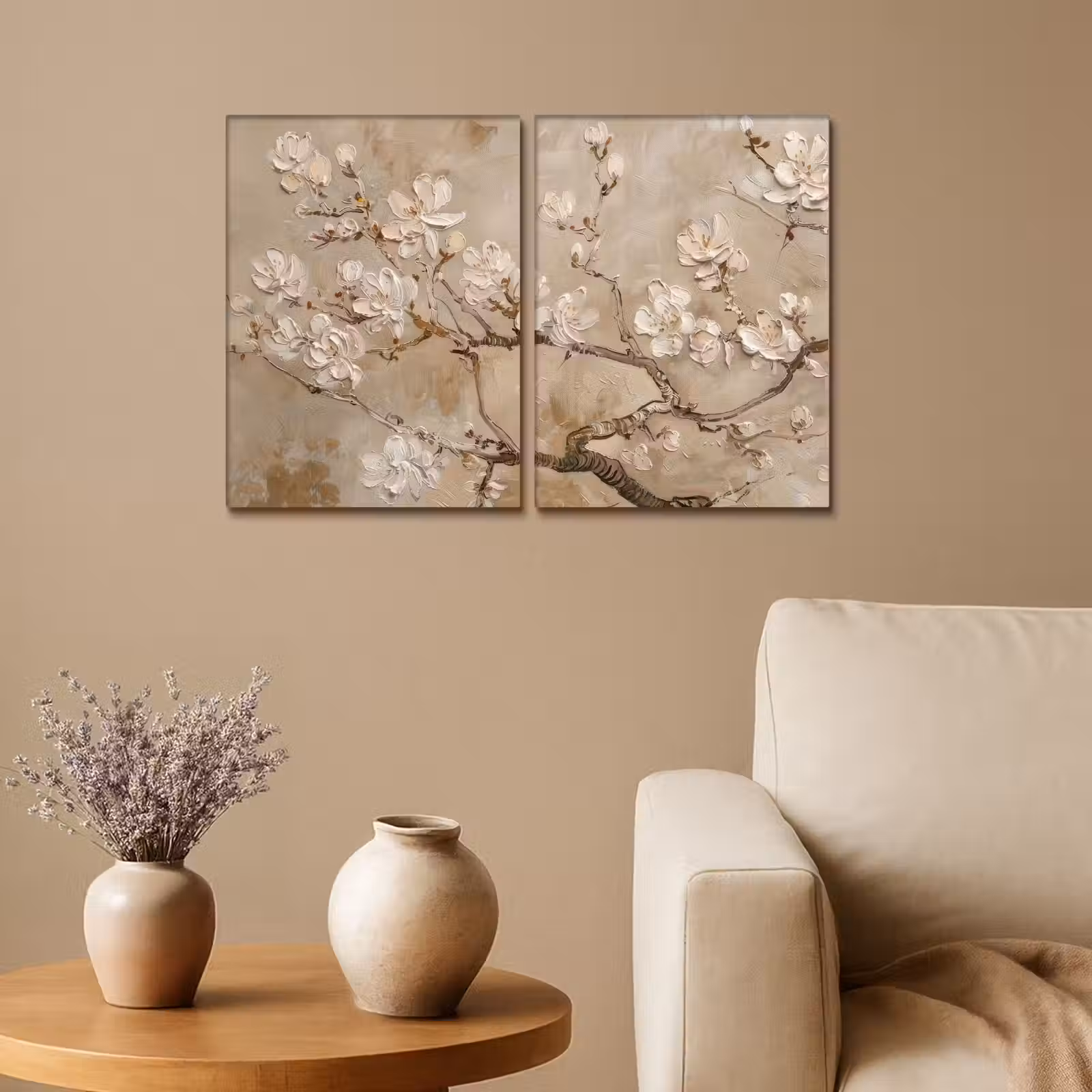 Meerluik schilderij - 2 luiken - Beige - Bloesem - Modern — 1