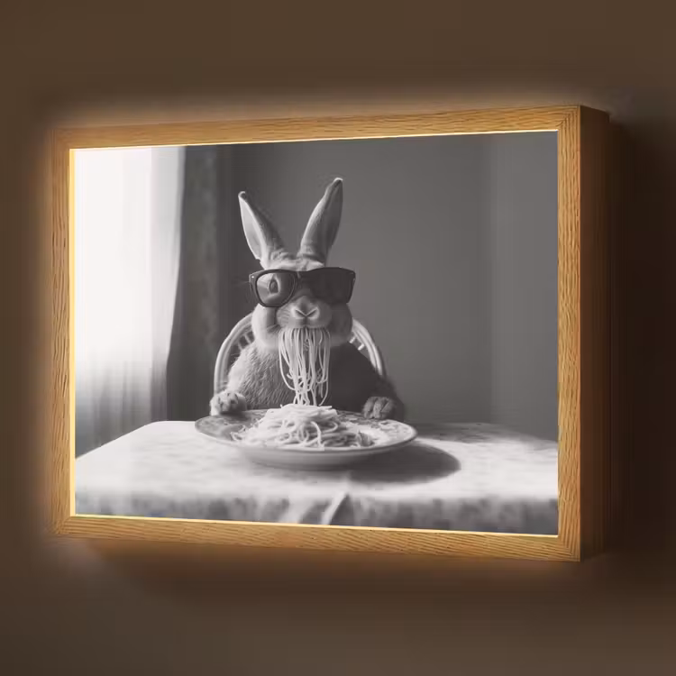 Lightbox - Wandlamp - Konijn - Bunny - Zonnebril - Tafelkleed - Pasta - Schattig — 1