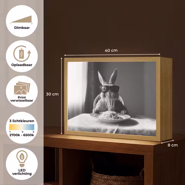 Lightbox - Wandlamp - Konijn - Bunny - Zonnebril - Tafelkleed - Pasta - Schattig — 10