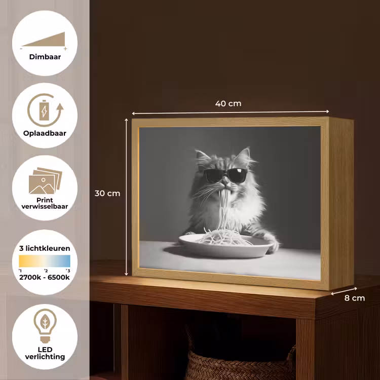 Lightbox - Wandlamp - Langharige kat - Zonnebril - Spaghetti - Humor - Zwart - wit — 10