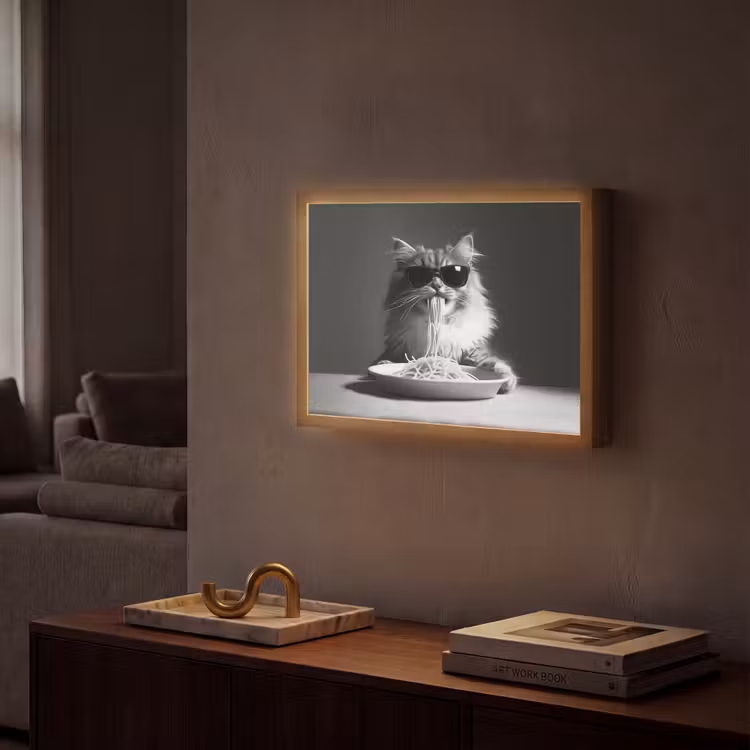 Lightbox - Wandlamp - Langharige kat - Zonnebril - Spaghetti - Humor - Zwart - wit — 2