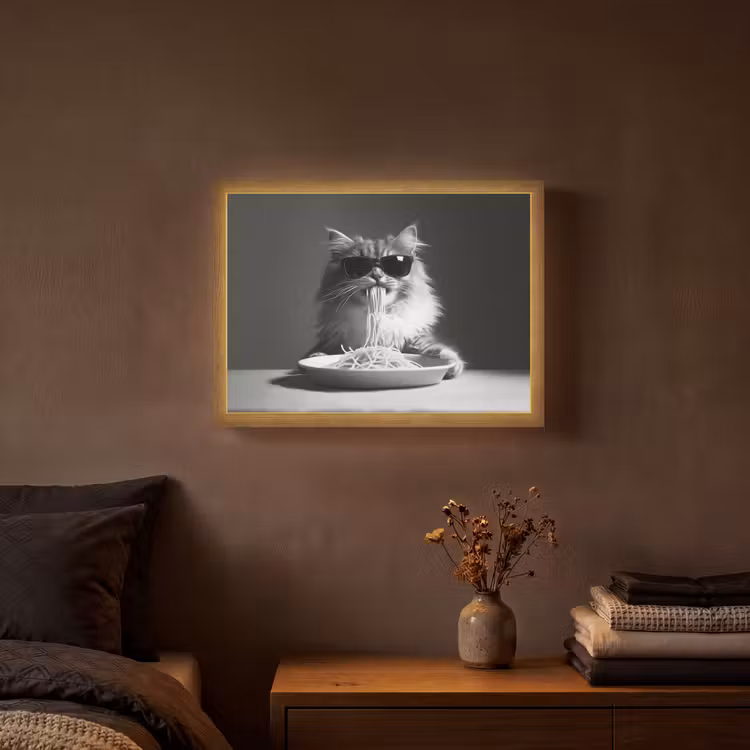Lightbox - Wandlamp - Langharige kat - Zonnebril - Spaghetti - Humor - Zwart - wit — 3