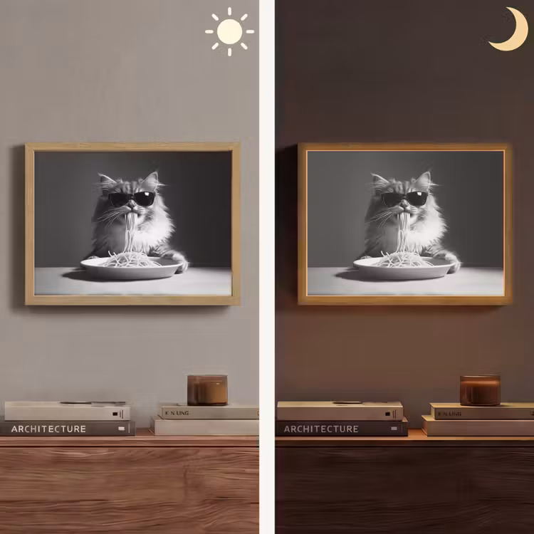 Lightbox - Wandlamp - Langharige kat - Zonnebril - Spaghetti - Humor - Zwart - wit — 6