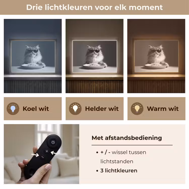 Lightbox - Wandlamp - Langharige kat - Zonnebril - Spaghetti - Humor - Zwart - wit — 8