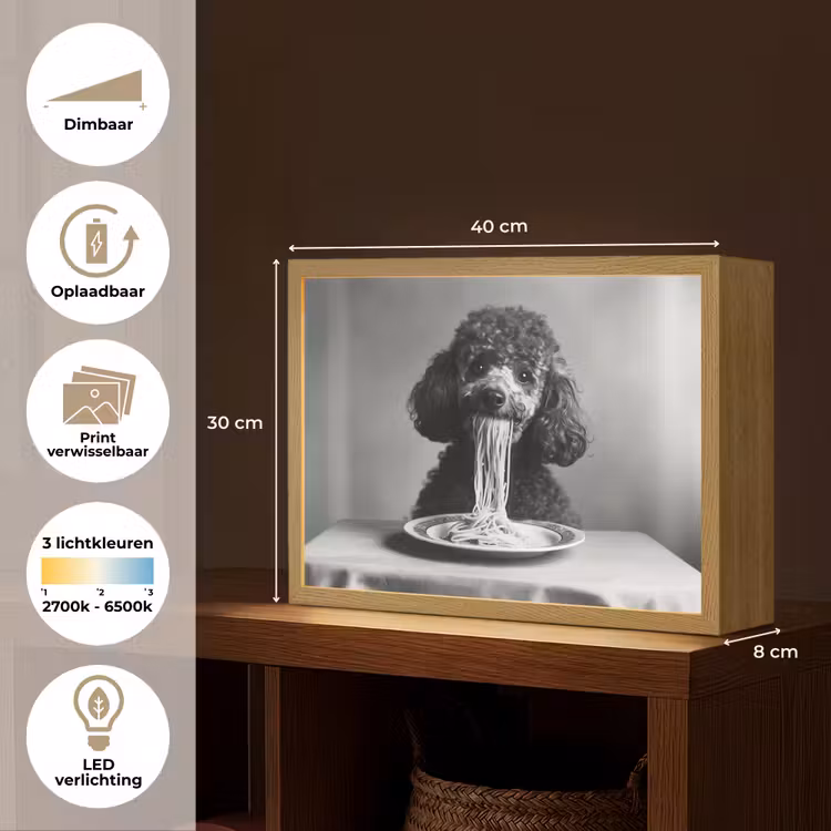 Lightbox - Wandlamp - Poedel - Hond - Zwart - Wit - Schattig - Pasta — 10