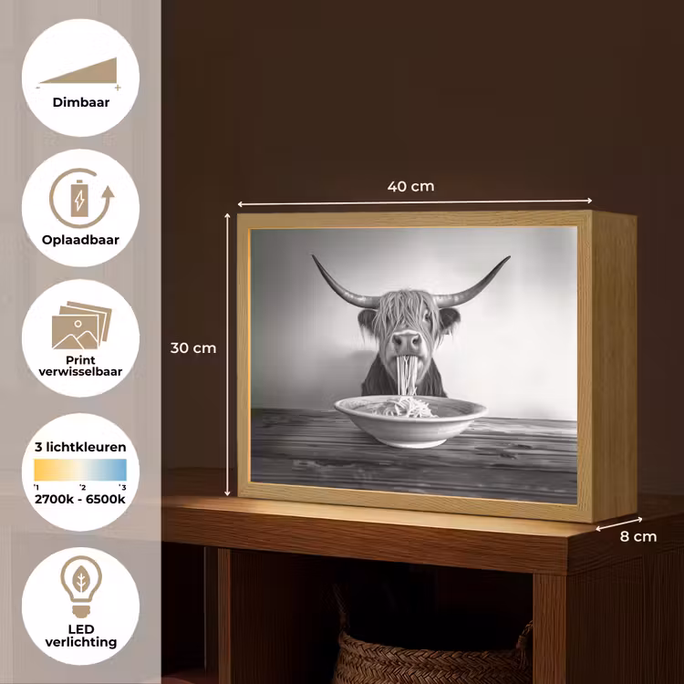 Lightbox - Wandlamp - Schotse Hooglander - Spaghetti - Dieren - Zwart wit — 10