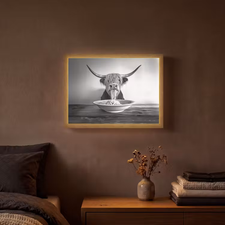 Lightbox - Wandlamp - Schotse Hooglander - Spaghetti - Dieren - Zwart wit — 3