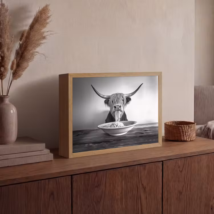 Lightbox - Wandlamp - Schotse Hooglander - Spaghetti - Dieren - Zwart wit — 4