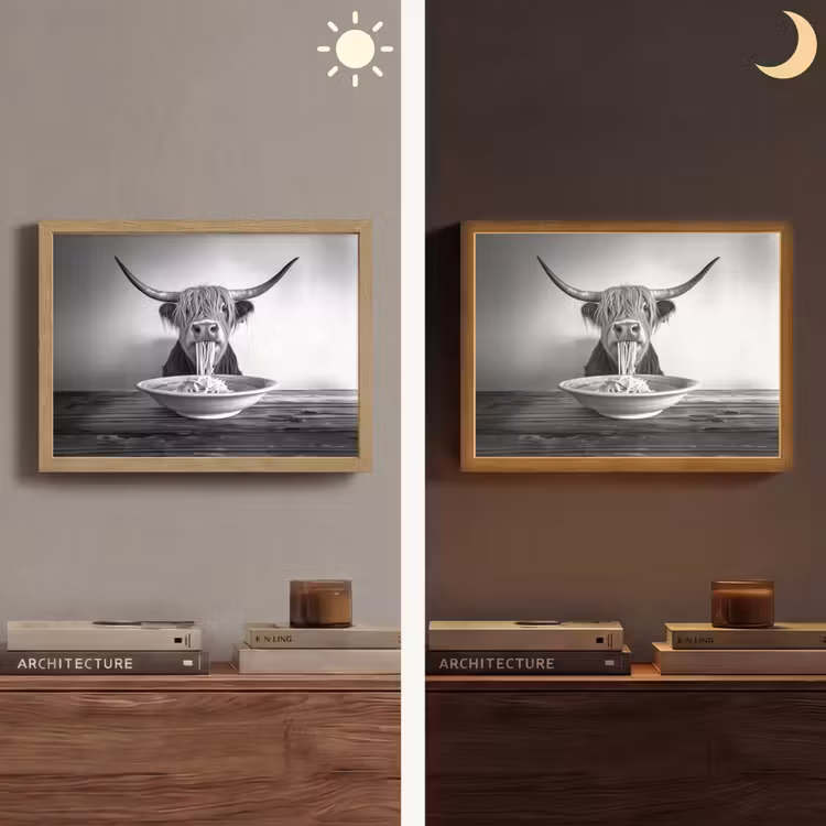 Lightbox - Wandlamp - Schotse Hooglander - Spaghetti - Dieren - Zwart wit — 6