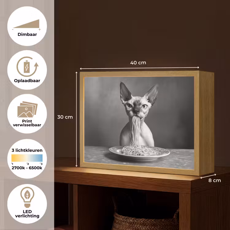 Lightbox - Wandlamp - Sphynx - Kat - Dieren - Humor - Spaghetti - Zwart Wit — 10