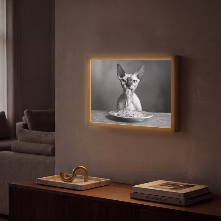 Lightbox - Wandlamp - Sphynx - Kat - Dieren - Humor - Spaghetti - Zwart Wit — 2