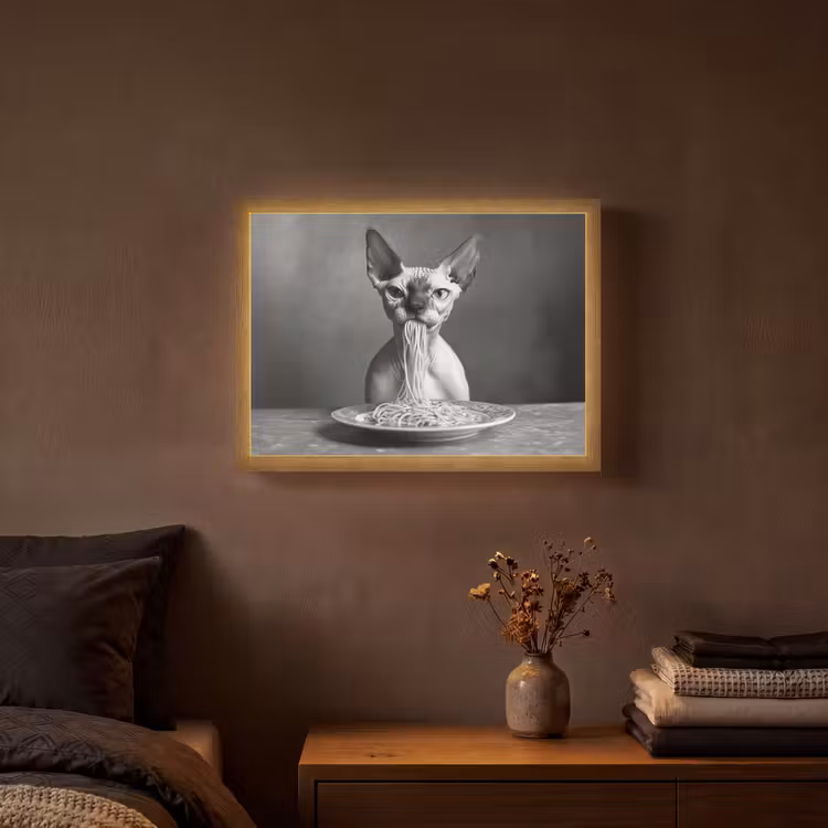 Lightbox - Wandlamp - Sphynx - Kat - Dieren - Humor - Spaghetti - Zwart Wit — 3