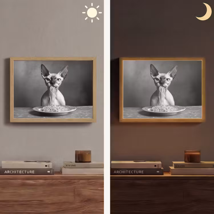 Lightbox - Wandlamp - Sphynx - Kat - Dieren - Humor - Spaghetti - Zwart Wit — 6