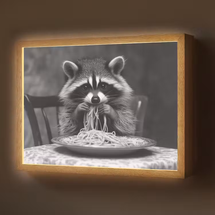 Lightbox - Wandlamp - Wasbeer - Cute - Pasta - Tafelkleed - Zwart - Wit — 1