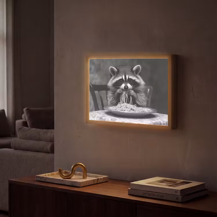 Lightbox - Wandlamp - Wasbeer - Cute - Pasta - Tafelkleed - Zwart - Wit — 2