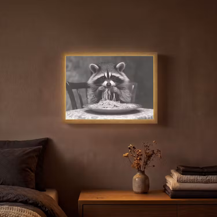 Lightbox - Wandlamp - Wasbeer - Cute - Pasta - Tafelkleed - Zwart - Wit — 3
