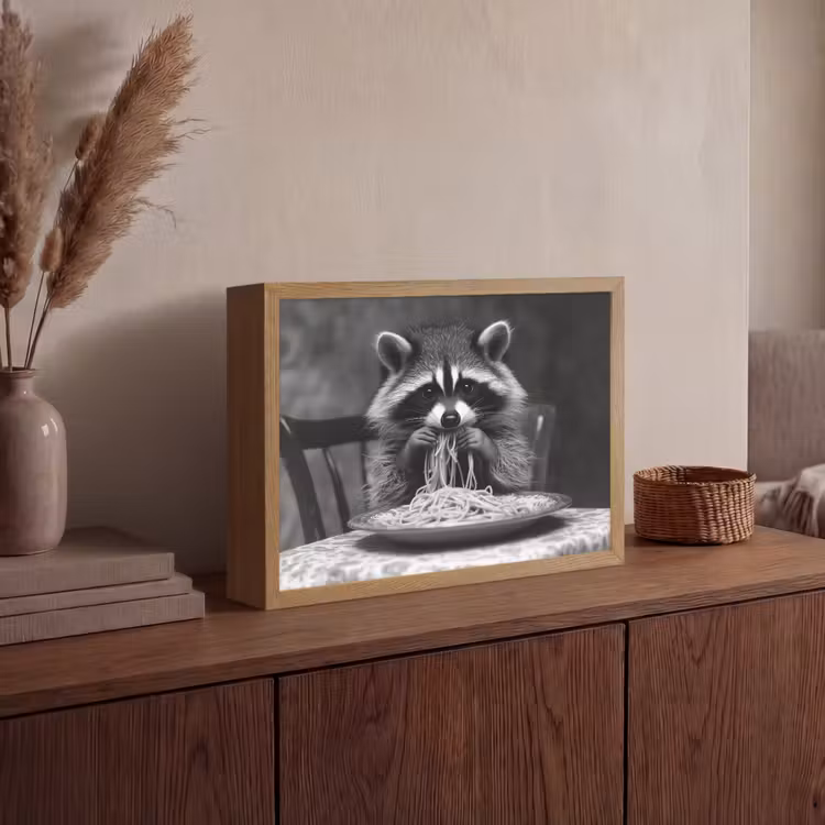 Lightbox - Wandlamp - Wasbeer - Cute - Pasta - Tafelkleed - Zwart - Wit — 4