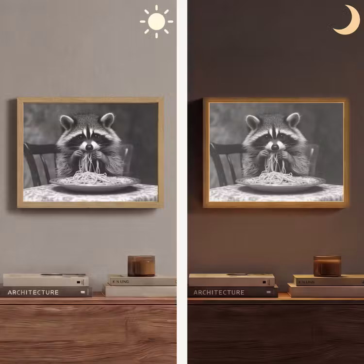 Lightbox - Wandlamp - Wasbeer - Cute - Pasta - Tafelkleed - Zwart - Wit — 6