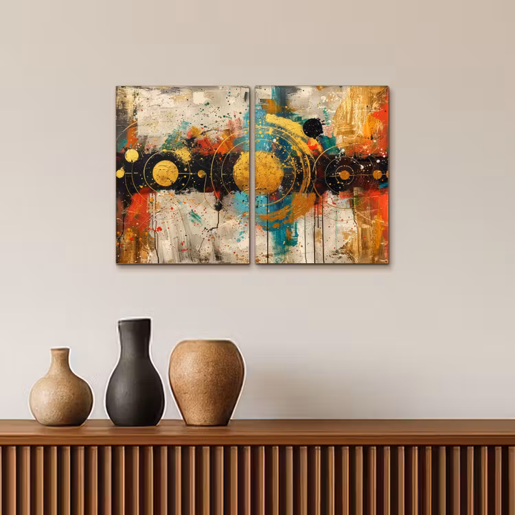 Meerluik schilderij - 2 luiken - Abstract - Goud - Vormen — 4