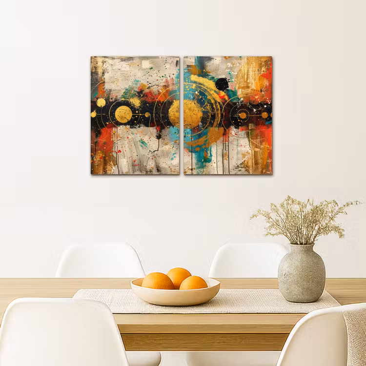 Meerluik schilderij - 2 luiken - Abstract - Goud - Vormen — 5