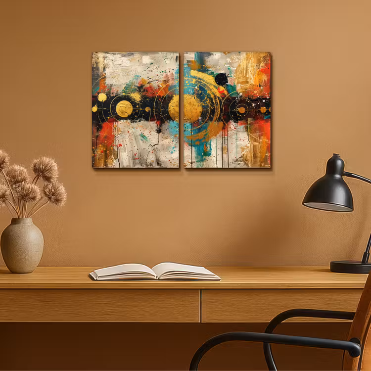 Meerluik schilderij - 2 luiken - Abstract - Goud - Vormen — 6