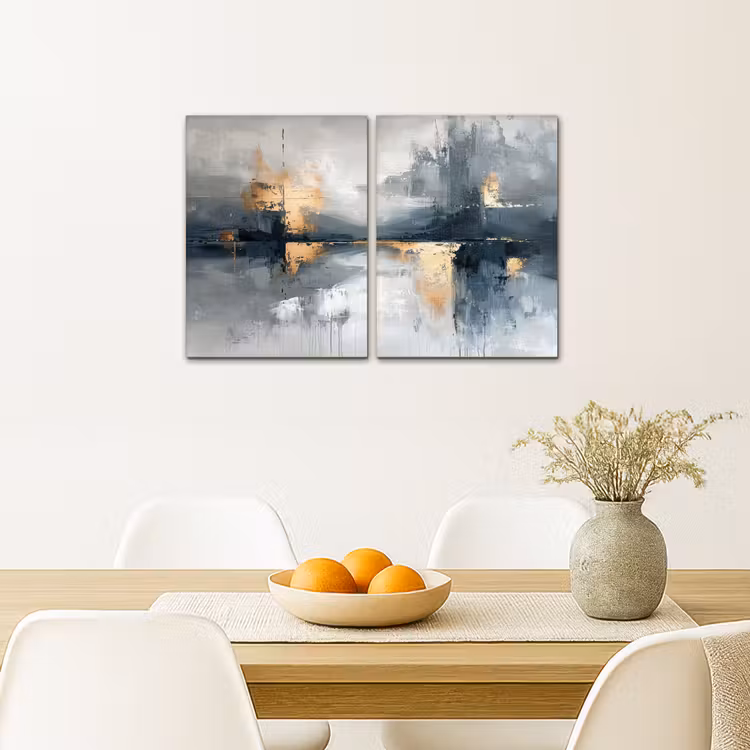 Meerluik schilderij - 2 luiken - Abstract - Grijs - Goud - Modern — 5