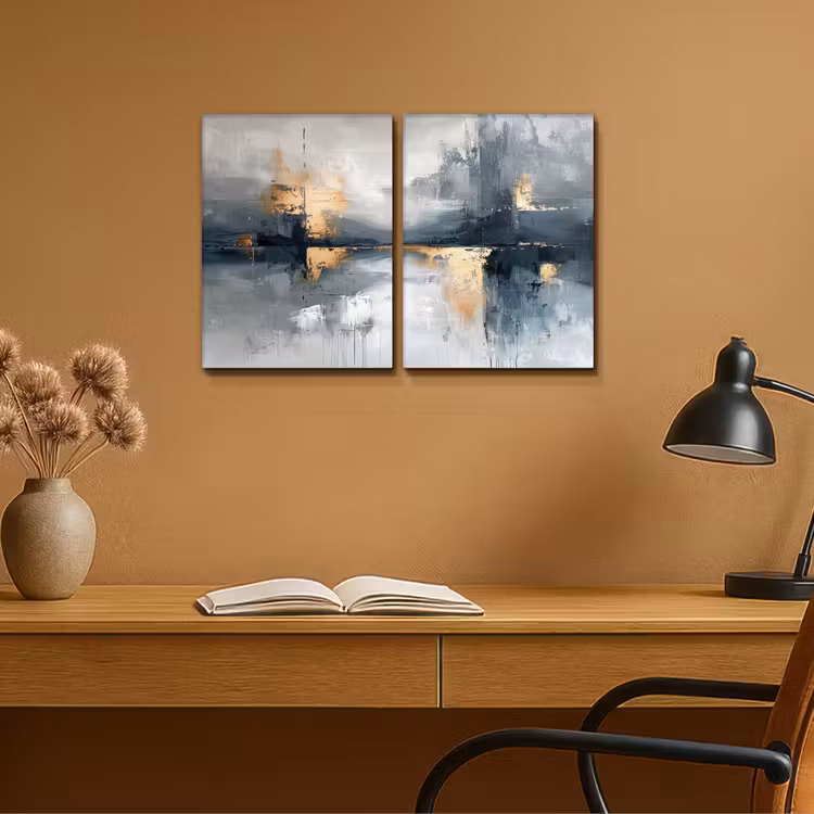 Meerluik schilderij - 2 luiken - Abstract - Grijs - Goud - Modern — 6