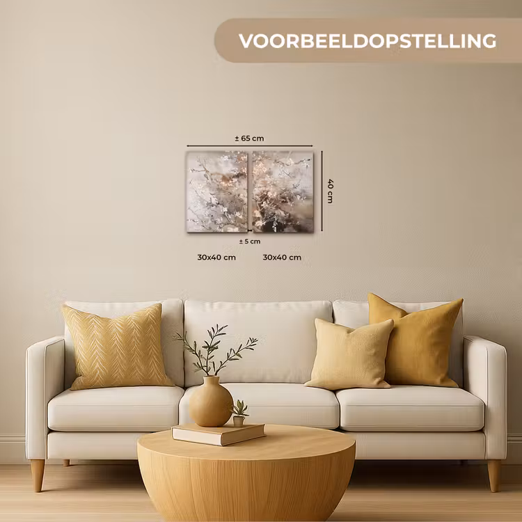 Meerluik schilderij - 2 luiken - Amandelbloesem - Abstract - Beige — 2