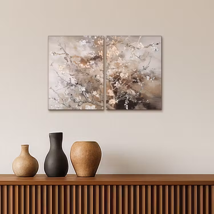 Meerluik schilderij - 2 luiken - Amandelbloesem - Abstract - Beige — 4