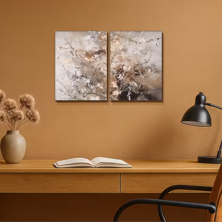 Meerluik schilderij - 2 luiken - Amandelbloesem - Abstract - Beige — 6